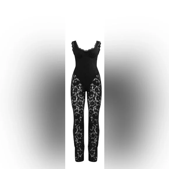 PrettyLittleThing Pants Jumpsuits Black Lace Boning Detail